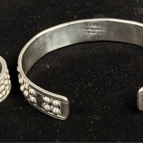 Vintage Ball Beaded Cigar Silver Bracelet and Ring Set 925 Made in Mexico - Picture 3 of 4
